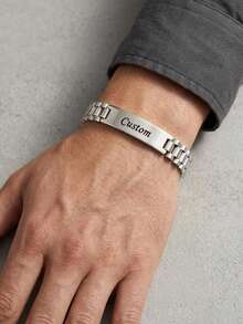 Men's Customized Name Watch Bracelet, Gold Stainless Steel Engraved Bracelet, Business Party Jewelry Gift - Multicolor - View 9