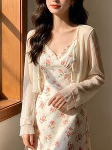1 Peça Cardigan Transparente Fino de Verão para Mulheres, Xale para Camisete, Top de Proteção Solar de Manga Longa para Praia - Multicolorido - Visão 5