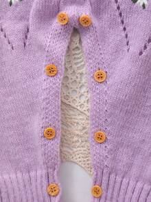 Infant Embroidered Long Sleeve Knit Romper - Mauve Purple - View 7