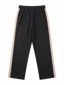 Pantalones casuales de verano para hombre SU ER con cintura elástica y cordón, pantalones largos holgados de pierna ancha con caída relajada - Negro - Ver 4