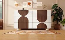 Sideboard With 6 Drawers, Elegant Curved Design White And Walnut Wood - Putih - View 8