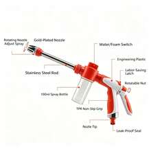 Multifunctional High Pressure Water Gun With Water Bottle, Suitable For Motorcycle, Home And Garden, Durable Long Nozzle, Efficient Cleaning And Irrigation - Multicolor - View 3