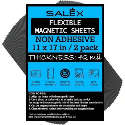 Magnetic Sheets Non-Adhesive 11" X 17" 42 Mil - Flexible Magnets, 2 Pack Thick Magnet Sheets Fridge Photos, Crafts, Sign Making, Dies Storage - Tabloid And Ledger Size
