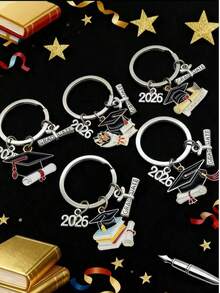5pcs Unisex 2026 Graduation Commemorative Keychains, Cute Alloy Enamel Graduation Cap Keychains, Graduation Ceremony Commemorative Gifts, Graduation Transcript Class Badge Keychains As Giveaways, Backpack, Handbag Charms, Car Accessories, Cute Gothic Y2K Style Bag Strap ID Holder, Car Accessories Bag Ornaments, Christmas School - Multicolor - View 2