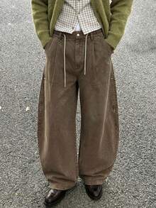 INFLATION Men's Vintage Washed Curved Leg Long Pants - Cocoa - View 1