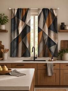 2pcs Vintage Abstract Textured Geometric Print Decorative Curtains, Rod Pocket Design, Easy Installation And Removable, Polyester Material, Suitable For Living Room, Bedroom And Modern Home Decor. - Multicolor - View 6
