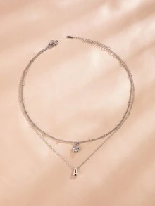 Elegant Women's 26-Letter Initial Necklace Set (A-Z): Layered Chain Necklace With Floral Pendant – Minimalist Jewelry For Everyday Wear - Silver - View 3