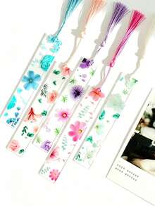 Marcapáginas de acrílico con flores, marcapáginas transparentes de colores con borlas, marcapáginas de flores lindas, adecuados para mujeres, maestros, estudiantes, amantes de los libros, 4 estilos, regalos literarios para ratones de biblioteca, accesorios para leer libros, regalos de vuelta a la escuela (color y estilo aleatorios) - A - Ver 6