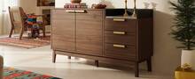 Living Room Sideboard In Oak Decor - Marble Effect Top + 3 Drawers & Double Door Cabinet - 深色橡木 - 查看 4