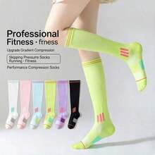 1 Pair Women's Fitness Running Jump Rope Compression Socks, Elastic Shaping Leg Compression Socks, Long Tube Yoga Socks - Multicolor - View 4