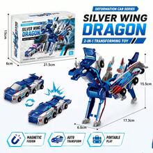 Children's Magnetic Transforming Toy Magic Car, 2-In-1 Collision Transforming Flying Dragon Toy Car, Combined 2-In-1 Boy & Girl Toy Gift, Boy Car Toy, Birthday Toy Gift - Multicolor - View 12