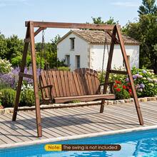 Heavy-Duty Carbonized Fir Wood Swing Frame With Reinforced Bars & 2 Hanging Rings - A - View 9