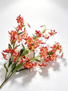 3/6Pcs Simulation Curly Petal Lily Fake Flowers, Curly Petal Faux Lily Bouquet, Fake Floral Arrangement For Home Dining Table Decor, Wedding Party & Hat DIY Craft Decor, Home Dining Table & Party Decor Arrangement - Red-orange - View 5