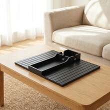 Bamboo Couch Cup Holder Anti-Slip Foldable Sofa Armrest Tray Organizer With 3 Grooves For Drinks Snacks Remote Multi-Size Fit Sturdy Durable Easy To Store Black For Living Room Home Office - Black - View 6