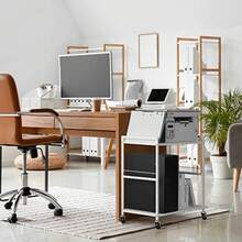 OYEAL Soporte para torre de computadora, soporte para torre de PC de metal con ruedas con capacidad de hasta 40 libras, soporte móvil para impresora de 2 niveles con almacenamiento debajo del - Multicolor - Ver 7