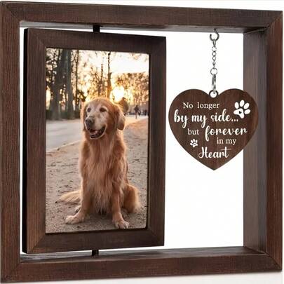 Double-Sided Rotating Memorial Photo Frame With Pendant Charm, Wooden Pet Dog Memorial Rotating Picture Frame, Memorial Gift Wooden Double-Sided Photo Frame For Desktop Display To Cherish Your Beloved Dog's Precious Memories, Halloween, Christmas And Birthday Gift