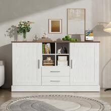 Sideboard Scandinavian Style 140x40cm White Brown Wood Effect - 2 Drawers, 2 Doors - White and Brown - View 7