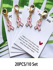 10pcs Breast Cancer Awareness Charms Pink Ribbon Charms For Breast Cancer Support Keychain Gifts Jewellery Making Pink Ribbon Pendants With Clasps For Women Attached Is A Small "Pocket Hug" Card - Keychain Gift Set - View 8