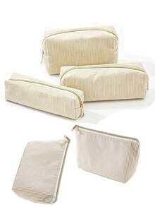 1/2 Set Solid Color Striped Multi-Function Large Capacity Stationery Pouch Student Pencil Case (Fuzzy Style) Back To School Stationery Pencil Bag - Apricot - View 5