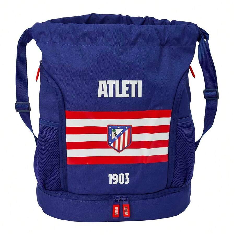 Atlético De Madrid Sports Bag, Drawstring School Backpack With Bottom Compartment And 2-Way Zipper, Interior Pocket, Measures 34x15x43 Cm - Saco Mochila - View 1