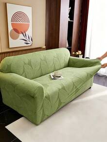 1PC Fleece Fabric Non-Slip Elastic Decorative Sofa Cover, Jacquard Pattern, Deep Gray Banana Leaf Design, Pet-Friendly, Anti-Dirt, Anti-Dust, Suitable For 1/2/3/4 Seater Sofa, All Seasons - Multicolor - View 6