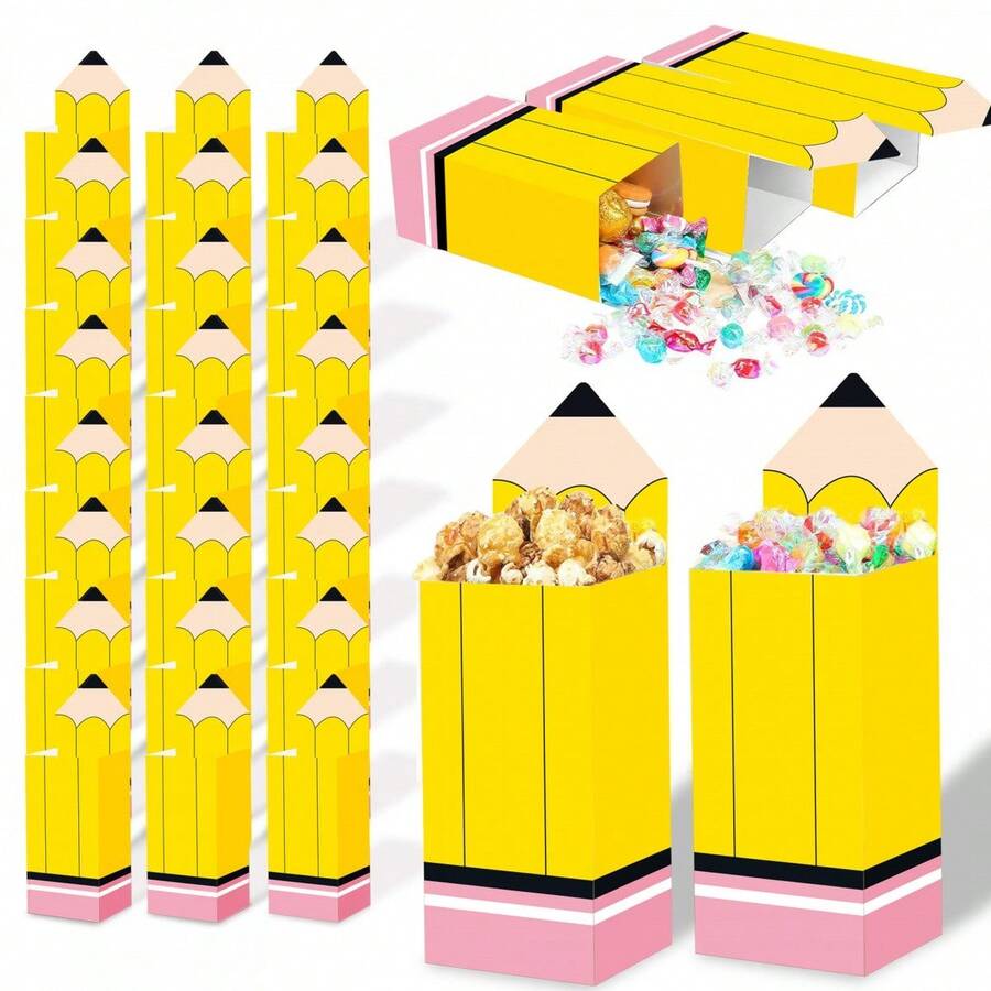6/12/24pcs/Set Pencil Candy Box, Back To School Popcorn Snack Box Pencil Shaped Gift Bag, Welcome Back To School Snack Box - Multicolor - View 1