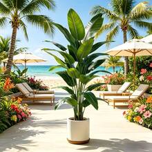 113.5cm/45.2inch Artificial Outdoor Banana Tree - Outdoor Decor, Upright Stems With Long And Soft Leaves. Maintenance-Free, Beautiful Decorative Tree, Suitable For Indoor Decoration/Outdoor Arrangement, Courtyard, Garden, Wedding, Shopping Mall And Amusement Park Decoration - Year-Round Holiday Decoration, Tropical Rainforest Landscape Arrangement, Ideal Choice For Home Artificial Plants, Pot Not Included - Multicolor - View 3