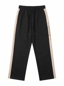 SU ER Men's Casual Drawstring Elastic Waist Loose Drapey Lazy Wide Leg Long Pants Summer - Black - View 4