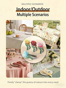 Zazumi 4pcs Stainless Steel Tablecloth Clips, Romantic Rose Pattern, Colorful Decorative Tablecloth Fixing Clips, Windproof Anti-Slip Tablecloth Fixing Clips, Waterproof Wear-Resistant Rounded Edge Table Clips (5 Colors) - View 10