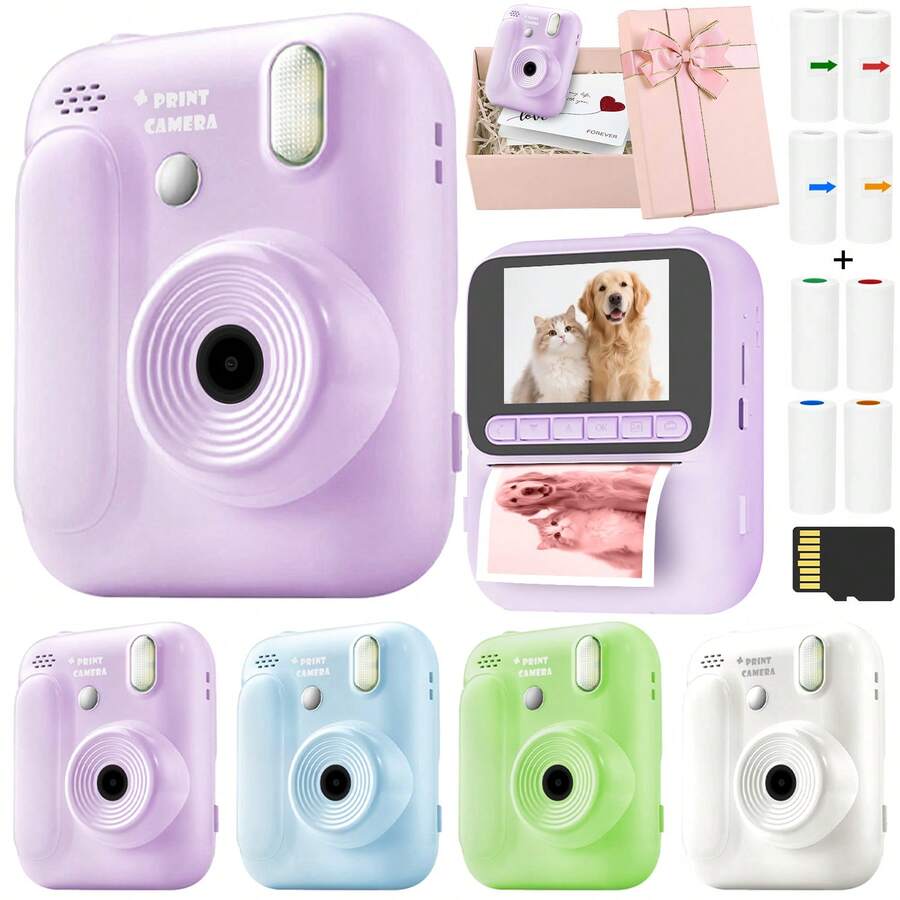 Kids Digital Camera With Instant Photo Printing - 8X Optical Zoom, 1080P HD Video, Built-In Flash, 4 Rolls Of Color Photo Paper (Red/Blue/Orange/Green), Portable And Easy To Use, Best Gift For Holidays And Special Occasions (Christmas, Birthday, New Year)