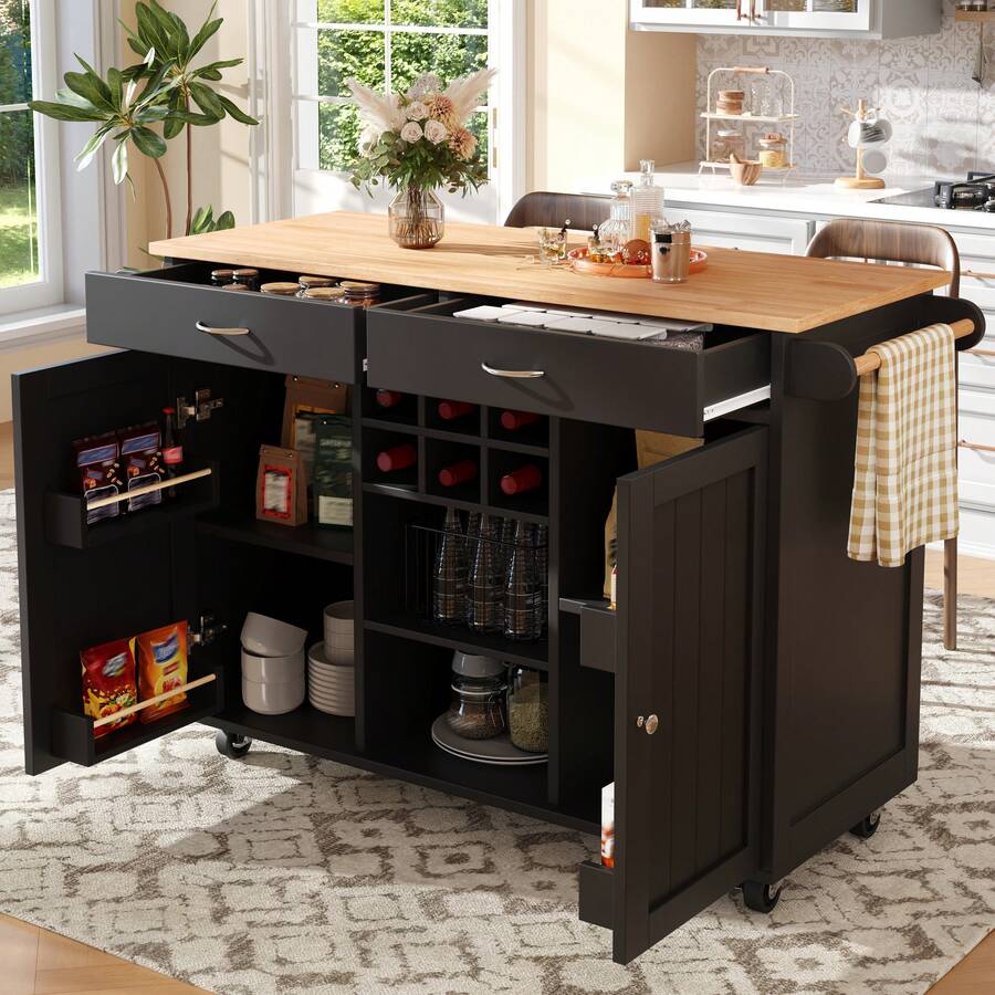 Modern Kitchen Island With Storage Space - Black - View 1