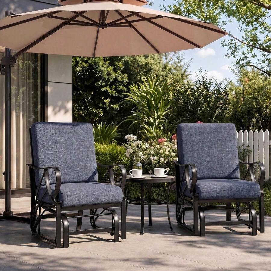 Techigher Set Of 2 Garden Swing Glider Chairs With Cushions, Weatherproof Metal Outdoor Rocking Chairs, Patio Armchair Set For Lawn, Deck & Balcony - Multicolor - View 1