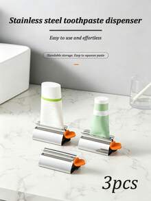 3pcs Stainless Steel Toothpaste Squeezer, Toothpaste Holder Stand, Reduce Waste Bathroom Accessories - 3pcs - View 1