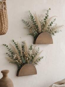 1pc Semi-Circular Wall Hanging Dried Flower Decor Rack, Bohemian Style Neutral Color, Reed Grass, Eucalyptus Camellia, Wall Hanging Vase, Autumn Harvest Farmhouse Style, Entryway Living Room Bedroom Indoor, Country Style Seasonal Autumn Wall Hanging Floral Decoration Home Decor - Style 2 - View 7
