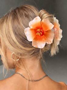Fermaglio per capelli con orchidea tropicale arancione grande, accessorio estivo da spiaggia realistico e oversize, fermaglio per capelli stile bohémien con orchidea Phalaenopsis per donne - Arancione - Visualizzare 20