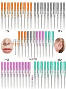 12pcs/Set 316 Stainless Steel Disposable Piercing Needle Tools. Suitable For Ear, Nose, Lip, Belly, Tongue, Eyebrow, Cartilage Skin Piercing Beauty Tools - Multicolor - View 1