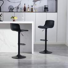Rotating Bar Stool Set Of 2, Grey Plastic Backrest Synthetic Leather - 黑色 - 查看 2