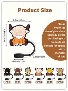 6/3/1pc Highland Cow Silicone Straw Cap Set, Cute Cow-Shaped Straw Top Cover, Fits 30oz And 40oz Handle Tumblers, 10mm Universal Straw Dust Cap, Reusable Dust-Proof Straw Plug, Home Travel School Office Car Daily Drinking Cup Accessories - Multicolor - View 11