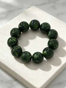 1pc Colorful Stackable Exaggerated Beaded Bracelet, Marble Pattern Glossy Resin Beads Stretch Extra Large Bold Chunky Statement Set Bohemian Multicolor - Statement Beaded Bracelet - View 8