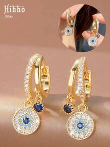 Hihho 1 Pair Luxury Exquisite Devil Eye Round Stud Earrings, Delicate And Lively Women's Ear Jewelry Suitable For Daily Commute, Dinner, Party Wear - Evil Eye - View 2