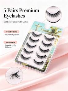 Mkhlina 5 Pairs Cat Eye Fluffy Wispy Strip Lashes 3D Faux Mink False Eyelashes Daily Makeup - 眼尾拉長款 - 查看 2