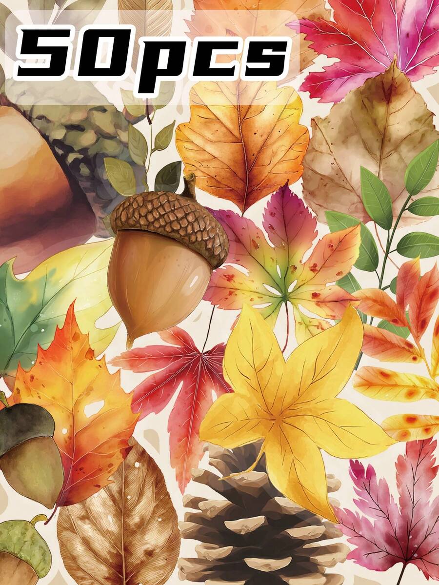 50pcs Autumn-Themed PET Decorative Stickers For Tablets – Self-Adhesive, Suitable For Mobile Phone Cases, Guitars, Manuals, Party Decorations And More. Perfect For Personalised Party Gifts.