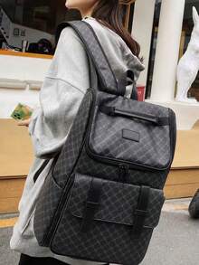 Fashion Minimalist Solid Color PU Backpack - Black - View 5