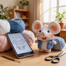 Blue Vest & White Mouse Crochet DIY Material Kit, Beginner Handmade Knitting Set, Unfinished Multi-Color Yarn Complete Tool Set With Tutorial, Suitable For Crochet Enthusiasts, Thoughtful Holiday Gift - Multicolor - View 2
