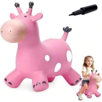 Jirafa Hinchable para Saltar, Tolva Inflable de Animales para Niños. Bouncy Boing, Inflatable Hopping Farm Animals con Air Pump, Bouncing y Active Play para Niñas y Niños(Jirafa, Rosa)