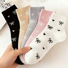 1/3/5/6/8 Pairs Short Socks - Bowknot Heart Multi-Color Women's Socks, Breathable Versatile Valentine's Day Couple Socks, Suitable For All Seasons - Multicolor - View 4