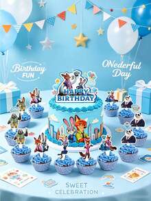Disney 《動物之森》生日甜點裝飾套組－蛋糕插飾生動呈現電影的奇幻氛圍，為您的派對甜點桌增添亮點，包含朱蒂、尼克與經典蛇形角色 - Cake label - 查看 1