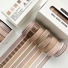 Vintage-Style Box Of 8 Rolls Of Washi Tape, Plaid Journal Tape, Small Floral Journal Tape, And Decorative Material Stickers - View 9