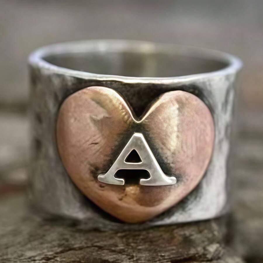 Gmzalx Niche Vintage Women's Ring, Asymmetrical Handmade Hammered Texture Band Design, Multifunctional Wear For Girlfriend - Two-color - View 1