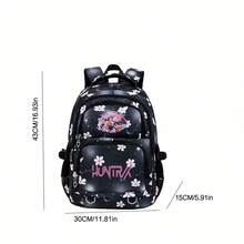 Miniso 粉色字母圖案星星迪斯可球印花黑櫻花大容量學生後背包 多隔層上學旅行包 - 黑色 - 查看 5